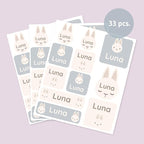 Large Name Labels for Kids (33) - Custom Stickers for Daycare and School Supplies - Durable, Waterproof Stickers for Water Bottles, Lunch Boxes, and More with Unique Designs - Bunny