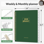 SUNEE 2026 Planner, Weekly and Monthly Calendar Planner, January 2026-December 2026, Daily Agenda with Tabs, Note Pages, Spiral Binding, 6.4"x8.3", Deep Green