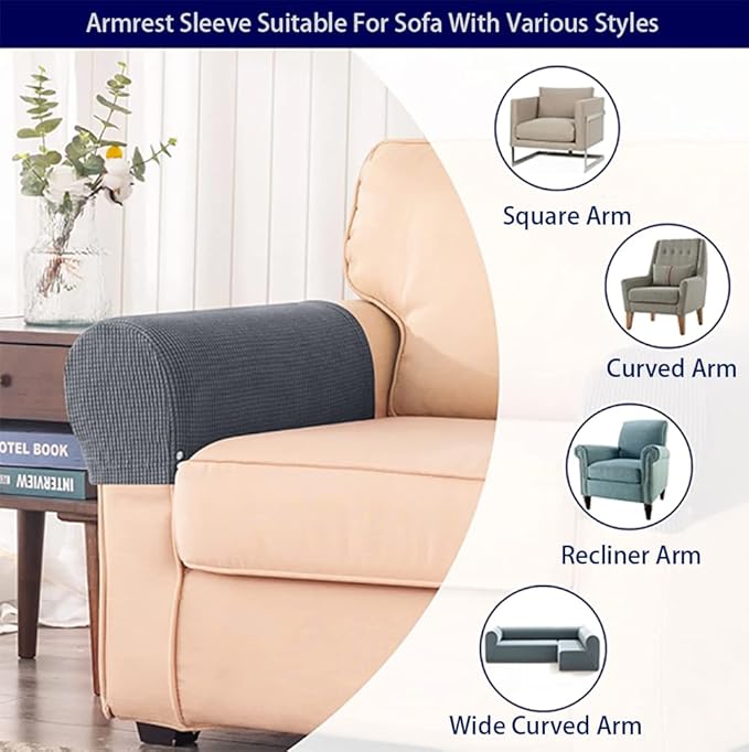 Chaexii Premium Polyester Sofa Arm Cover, Scratch Resistant Protector Covers, Washable, Elastic Armrest Covers for Square/Curved/Sloping Couch Armrests, 2Pcs (Khaki)