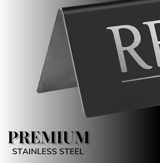 6 Reserved Table Signs – Black Stainless Steel with Silver Mirror Lettering | Elegant, Durable & Reusable Reserved Signs for Wedding Receptions & Restaurants | Wedding Accessories & Restaurant Supplies by Adaptic Group®