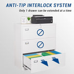 Fesbos Lateral File Cabinet with Lock, 3 Drawer Large Metal Filing Cabinet,Home Office Lockable Storage Cabinet for Hanging Files Letter/Legal/F4/A4 Size-Assembly Required