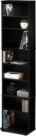 Furinno JAYA DVD Shelf, 8-Tier Tall Narrow CD Rack, Media Shelf with Adjustable Shelves, DVD Storage Cabinets for CD Blueray Game Disc, Easy Assembly, for Living Room, Home Office, Espresso