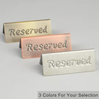 2 Pack Small Reserved Table Signs for Restaurants,Dinner Parties,Banquets,Events,Stainless Steel Table Tent Place Signs,10 Year’s Use,Etched Design,Double Sided View,4.7x1.9 In,(Vintage Yellow)