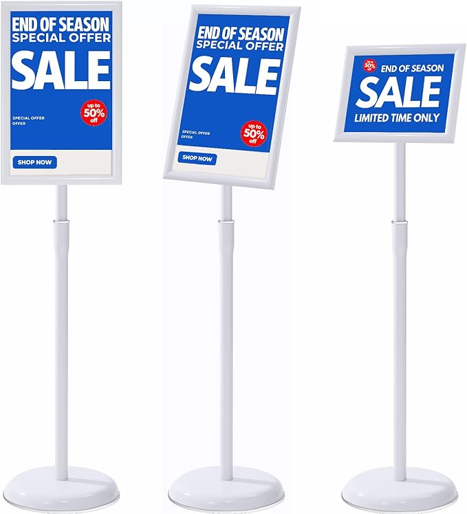 YIYO sign stand，floor sign holder poster stand heavy duty pedestal signage stand for display (WHITE, 8.5*11)