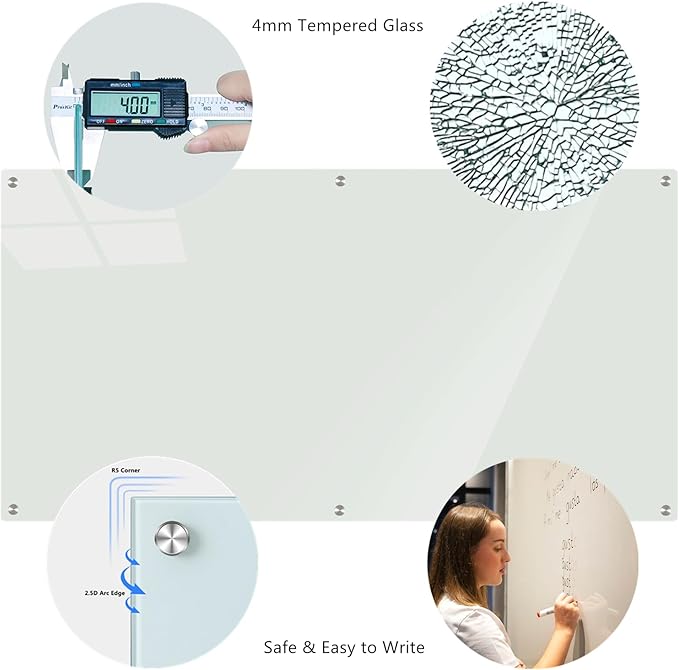 Large Glass Dry Erase Board, 96 x 48 Inches Magnetic Glass Whiteboard for Wall, 8' x 4' Frameless White Board for Office, Home, School