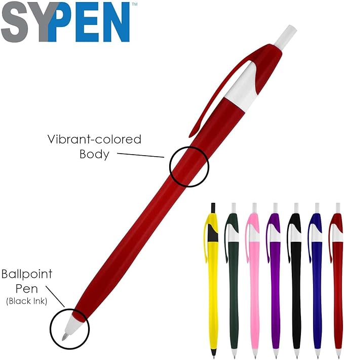 SyPen Personalized Pens With your Custom Logo or Text-1000 Pack Bulk-for Businesses, Parties, and Events, Custom Printed Slim Ballpoint Click Pens, Black Barrel Color, Black Ink