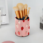 Leather Pen Holder for Desk Strawberries Pencil Cup Desktop Organizer Makeup Brush Holders Office Supplies for Home, Kids & School