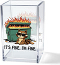 Vgrti It's Fine I'm Fine Acrylic Cosmetic Pencil Pen Holder Cup, Funny Raccoon Dumpster Fire Pen Holder Cup, Raccoon Lover Gifts for Women Men, Office Sarcastic Gifts for Women Men Colleague Boss