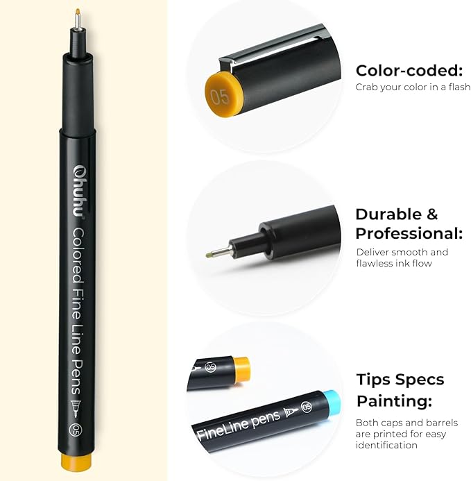 Ohuhu Colored Fineliner Drawing Pens: 18 Packs Fineliners 11 Colored Pens & 7 Assorted Point Sizes Black Micro Pen Waterproof for Drawing Sketching Anime Manga Artists Beginners - Hana Highway