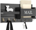 Lwenki Mail Organizer for Wall Mount – Key Holder with Shelf Includes Letter Holder and Hooks for Hallway Farmhouse Decor – Rustic Wood with Flush Mounting Hardware (16.5” x 9.1” x 3.4”) (Black)