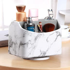 PUSU Leather 360°Rotatable Remote Control Holder,Nightstand TV Remote Caddy,Office Supplies Desktop Organizer,Spinning Storage Box for Pen,Mail,Phone,DVD, Blu-Ray, Media Player, Heater Controllers