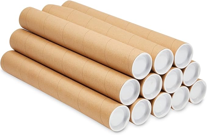 Stockroom Plus Cardboard Poster Tubes & Document Mailers - Durable Mail Tubes for Secure Transport - Versatile Poster Storage - 2 in x 15 in, Pack of 12, Brown