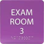 ADA CENTRAL SIGNS - 6" X6" Exam Room 3 Sign - ADA Compliant Tactile Graphics Grade 2 Braille Text Acrylic Wall Signs - Educational Institution Directional Assistance Test Center Door Sign for Schools