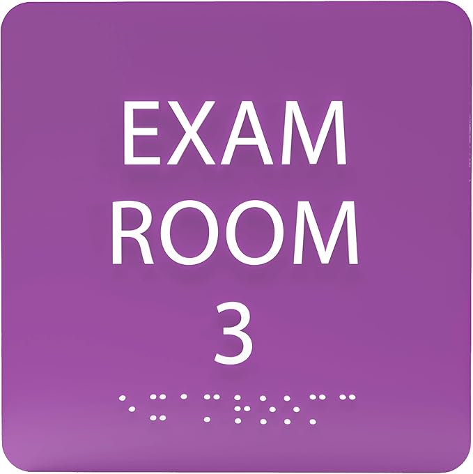 ADA CENTRAL SIGNS - 6" X6" Exam Room 3 Sign - ADA Compliant Tactile Graphics Grade 2 Braille Text Acrylic Wall Signs - Educational Institution Directional Assistance Test Center Door Sign for Schools