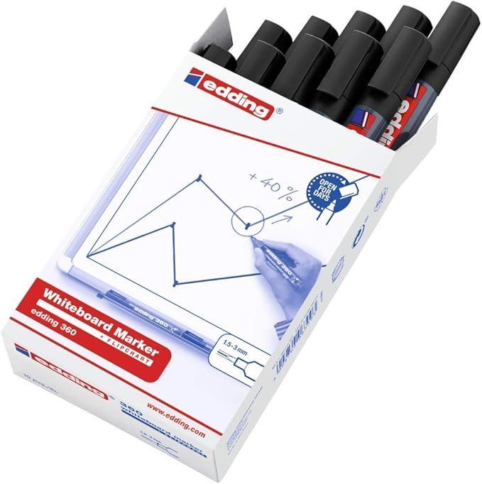 edding 360 whiteboardmarker - zwart - 10 whiteboardstiften - ronde punt 1,5 - 3 mm - boardmarker uitwisbaar - voor whiteboard, flipchart, magneetbord, prikbord, memobord - sketchnotes - navulbaar