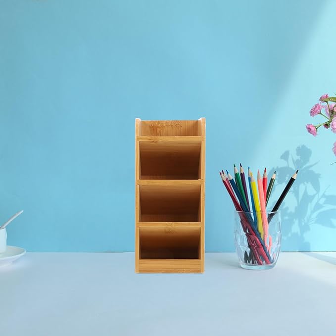 NOLITOY Wooden Desk Pencil Holder and Pen Organizer with Lacquer Finish Storage Box for Office Supplies and Art Tools Desktop Organizer