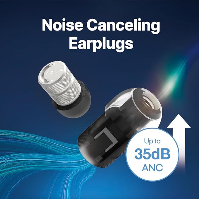 AZLA POM1000 II – High-Performance Ear Plugs for Sleeping, Concerts, Shooting – 35dB Noise Cancellation - Patented Vent Mode (Silver, One Size)