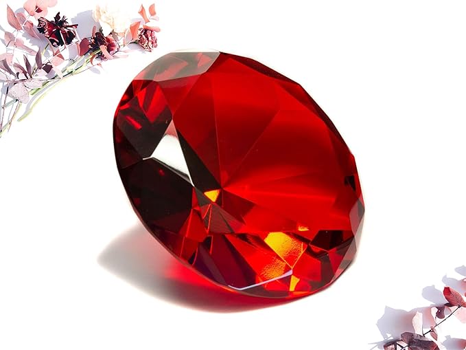 click2go 2” / 60 mm Diamond Shaped Glass Crystal Paperweight – Home Office Decor & Valentine's Day Gift Wedding Favors Centerpieces Decoration with Gift Box (Red)