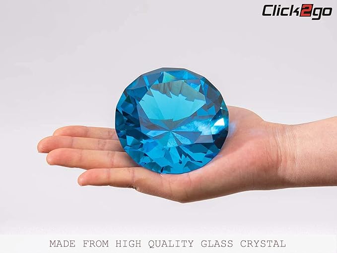 click2go 2” / 60 mm Diamond Shaped Glass Crystal Paperweight – Home Office Decor & Valentine's Day Gift Wedding Favors Centerpieces Decoration with Gift Box (Turquoise)