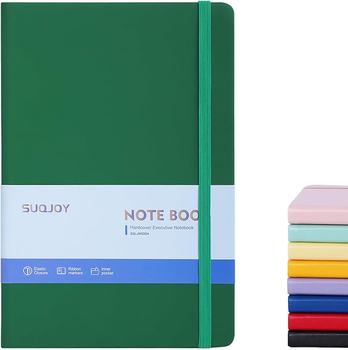 SUQJOY Lined Journal Notebooks for Writing, 100 GSM Thick Paper, 1 Pack Hardcover Notebooks, A5 College Ruled Notebook, Journaling Notebook for School/Travel/Office (Green- 1 Pack)