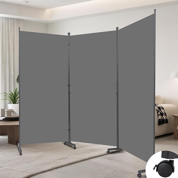 Room Divider (3 Panel) Wall Divider for Room Separation, 102 inch Wide Portable Privacy Screens W/Wheels, Metal Frame Freestanding Room Separators 5.6FT Room Partitions and Dividers