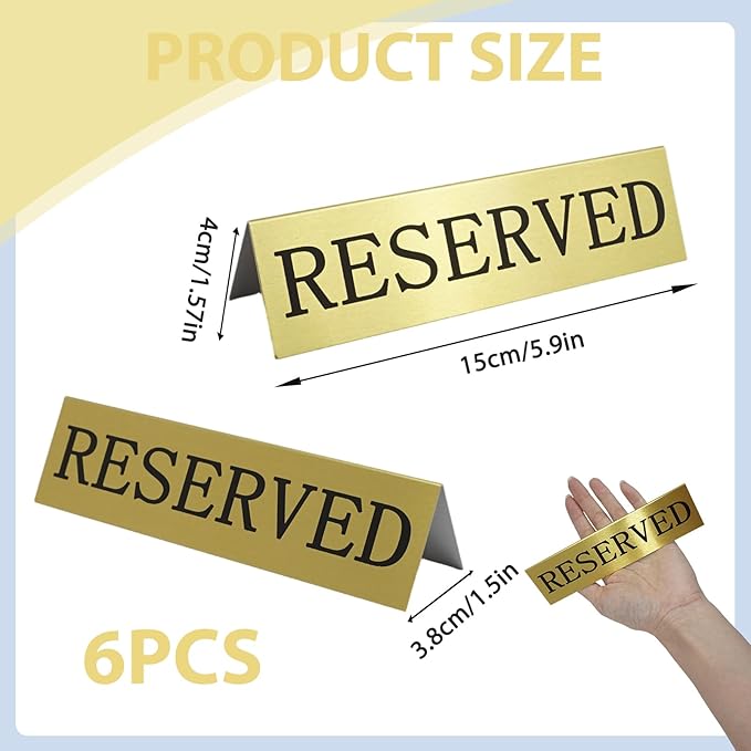 6PCS Reserved Table Signs Set,Reserved Seating Signs for Weddings and Important Events, Table Card Holders,Suitable for Reserving Seating in Restaurant Tables