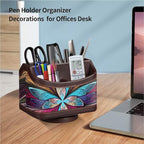 PUSU 360°Rotatable Remote Control Holder, PU Leather TV Remote Holder Caddy for Table, Bright and Colorful Art Supply Organizer Pen Holder, Multi-Functional Desk Organizer Living Room Office Decor