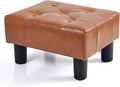 BRIAN & DANY Small Foot Stool, Leather Foot Stools with Legs, Stable Small Footstool for Living Room, Light Brown