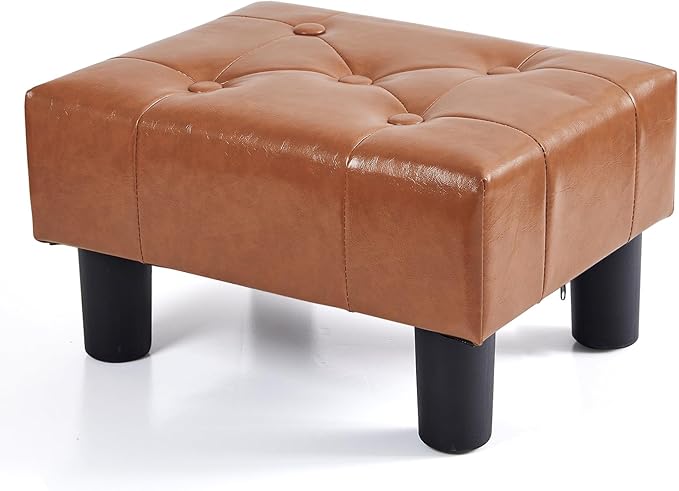 BRIAN & DANY Small Foot Stool, Leather Foot Stools with Legs, Stable Small Footstool for Living Room, Light Brown