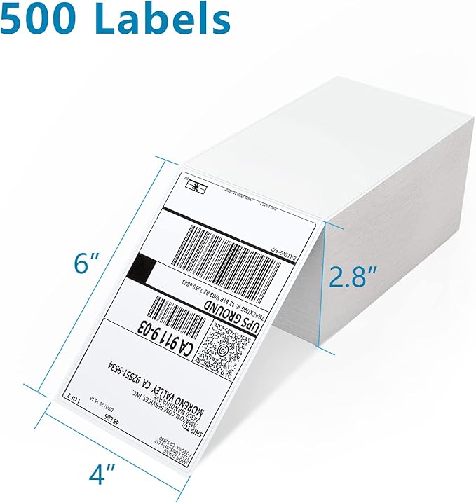 JADENS Thermal Labels, 500pcs 4×6 Shipping Labels
