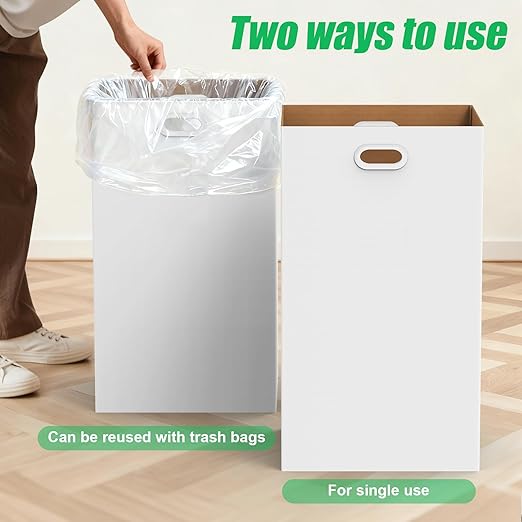 CINNIE&JHIN 30 Gallon Corrugated Cardboard Disposable Trash Cans with Built-in Handles, Heavy Duty 8 Pack Extra Large Portable Trash Can, Waterproof Layer Reusable Garbage Can, Recycling Bins
