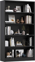 Farini 60 Inch Tall 5-Shelf Bookcase, Wood Bookshelf Storage Organizer Adjustable Shelf for Home Office, Study Room, Easy Assembly,Black
