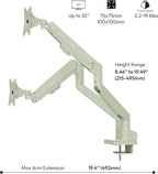 Pixio PS1D Wave Mint Green Dual Monitor Arm Stand Desk Mount - Fits up to 32 inches Monitors and up to 19.8lbs. VESA Compatibility and Integrated Cable Management