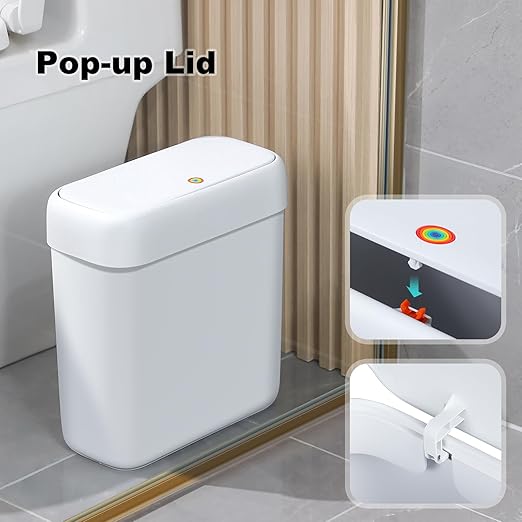 funest Bathroom Small Trash Can with Lid,10L / 2.7 Gallon Slim Garbage Bin Wastebasket with Press Top Lid for Bedroom,Rv,Office,Kitchen,Craft Room