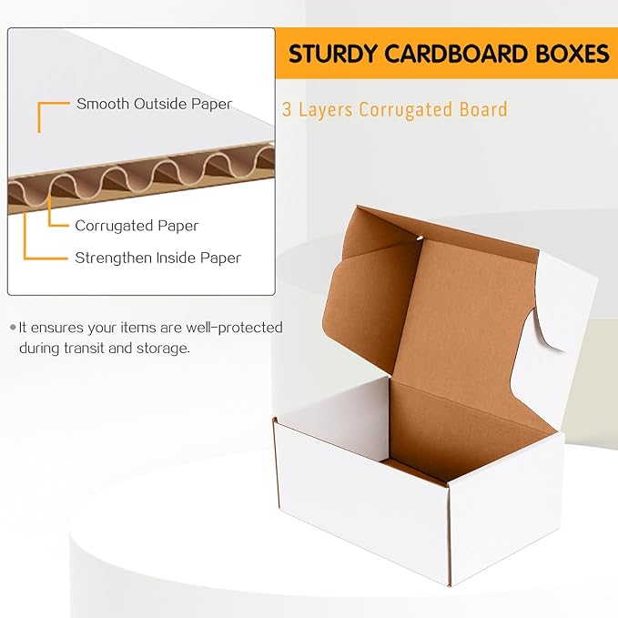 JOWLOT 9x6x4 inch Small Shipping Boxes Set of 25, White Corrugated Cardboard Box Literature Mailer for Mailing Packing Moving and Storage