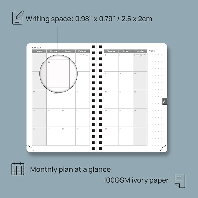 POPRUN Pocket 2026 Planner (Small Size- 4'' x 6.25'') Weekly and Monthly for Purse - Calendar 2026 (Jan. 2026 - Dec.2026) with Soft Cover, Plastic Ruler - Night Sky Blue