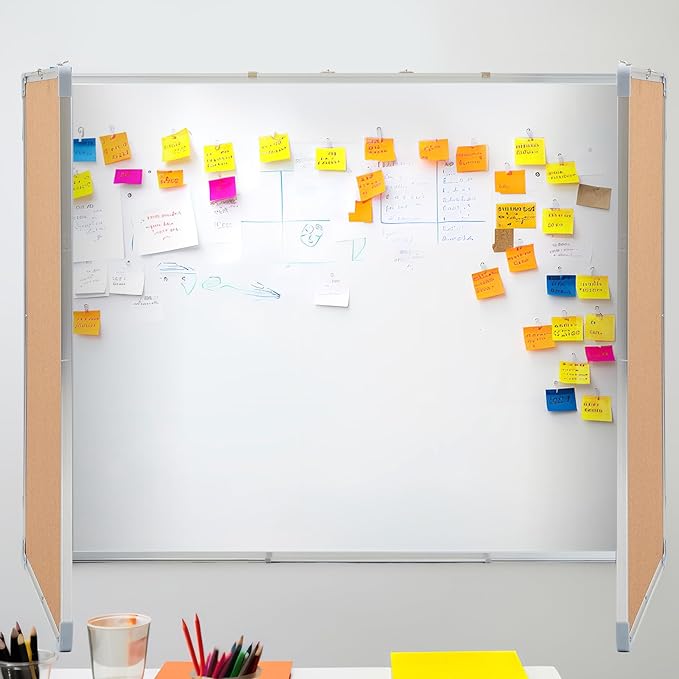 Mooliwe 72"x24" Tri-fold Cork Board Whiteboard, Foldable Combination Magnetic Dry Erase Bulletin Board & Corkboard with Aluminum Frame Wall Mounted for Home, Office and School(Wood)