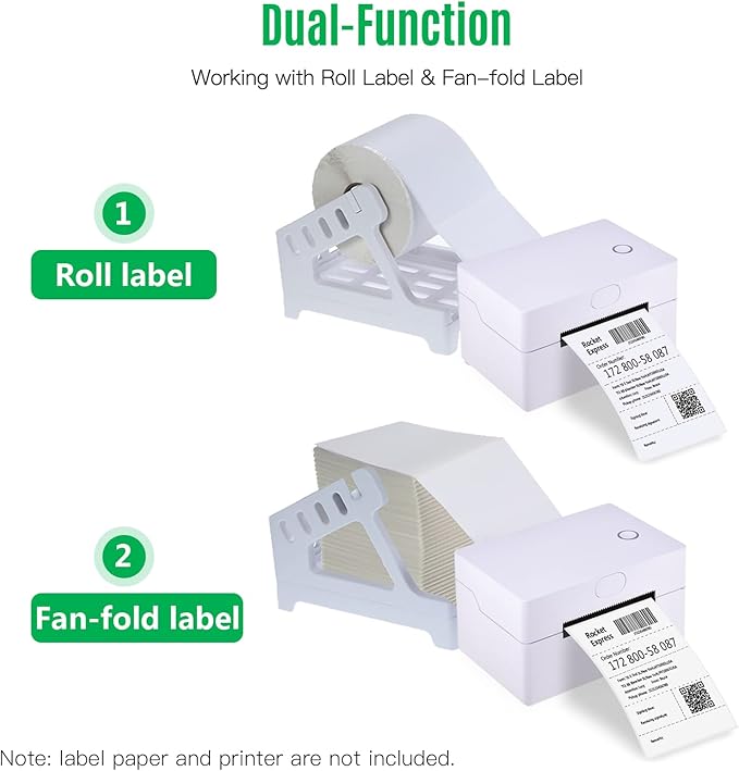 Thermal Label Holder for Shipping Labels Compatible with Barcode Express and Desktop Printers - Dual Support for Roll and Fan Fold Formats - Maximum Roll Diameter 7 Inches