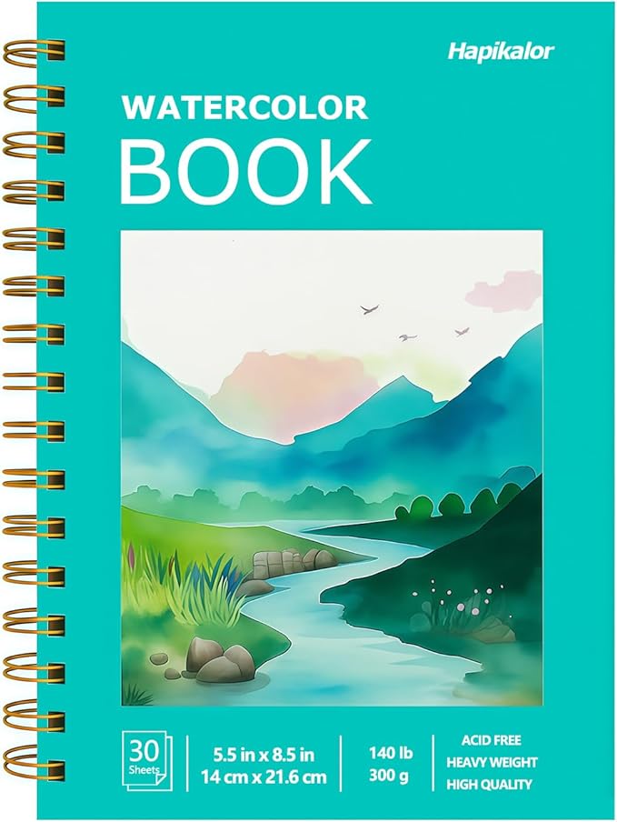 Watercolor Paper Pad, 5.5"x8.5" Water Color Paper, 140lb/300gsm Artist Painting Drawing Paper Book, Art Supplies for Adults Kids, Watercolors, Watercolor Paint Set, Sketchbook, Journal, Green