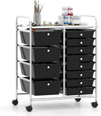 Giantex 12 Drawer Rolling Cart with Drawers, Storage Organizer Cart for Classroom Office School Teacher, Mobile Drawer Cart for Tools, Crafts, Small Printer, Black