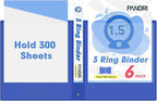 3 Ring Binder 1.5 Inch, PANDRI 6 Pack 1.5-Inch Binder Fits Letter Size 8.5'' x 11'' Paper, Versatile Binders for Office Home School, 2 Pockets, Assorted 6 Color