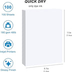 ESHANG Glossy Inkjet Photo Paper 100 Sheets 8.5x11 Inches 48lb Professional Photographic Paper 8.5 mil Compatible with Dye Ink Printer 180GSM