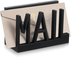 Vercraft Mail Organizer Holder Organizer Countertop Modern Wooden Black Letter Holder with Cutout Lettering Design Outgoing Mail Holders for Office Desktop Envelope and Document Storage Rack