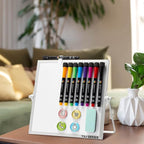 Small Magnetic Dry-Erase White Board – 10 x 10 Inches Mini Easel Whiteboard 360 Degrees Revolving Double Sided Stand for Office, Home, School