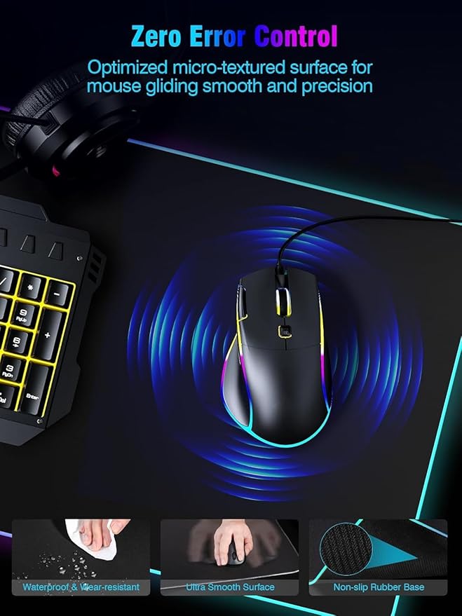 Mouse Pad with Magnetic Wireless Charging, Large Desk Pad Protector, RGB Black Mousepad Desk Mat with 15W Fast Charger, 4mm Thick Non-Slip, Waterproof Laptop Writing Pad for Office, Home, Gaming