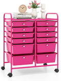LDAILY 12 Drawer Rolling Storage Cart, Craft Cart Organizer on Wheels w/Metal Frame, Large Capacity & Smooth Drawer, Rolling Cart w/Drawers for Classroom, Office