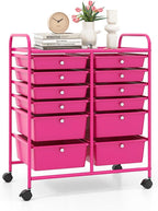 LDAILY 12 Drawer Rolling Storage Cart, Craft Cart Organizer on Wheels w/Metal Frame, Large Capacity & Smooth Drawer, Rolling Cart w/Drawers for Classroom, Office