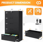 AFAIF 5 Drawer File Cabinets for Home Office, Metal Filing Cabinet with Lock, Black Locking File Caninet Five Drawer, Office Storage Caninets Steel Cabnet for Letter/Legal/A4/F4-Assembly Required