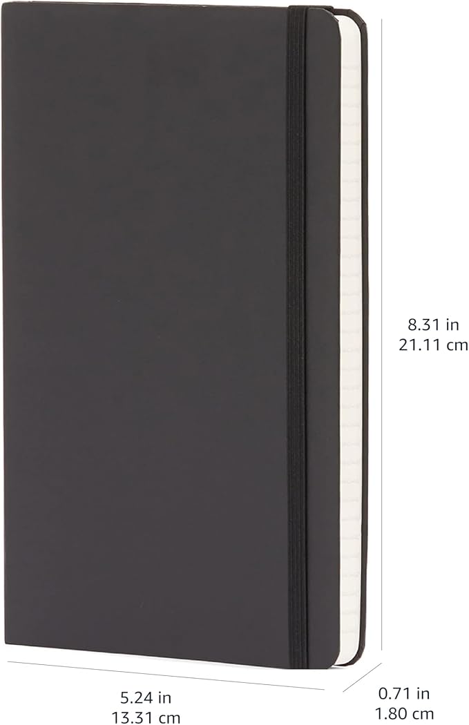 Amazon Basics Classic Lined Notebook, 240 Pages Hardcover, 5 x 8.25-Inch, Black