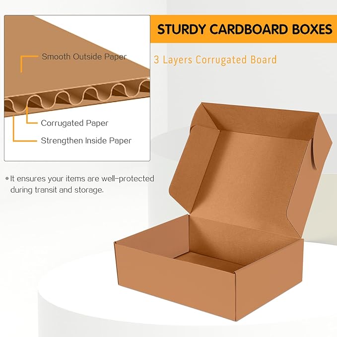 JOWLOT 12x9x4 inch Shipping Boxes Set of 20, Brown Corrugated Cardboard Box Literature Mailer for Mailing Packing Moving and Storage
